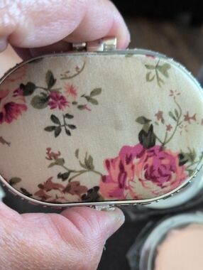 Floral Pink Canvas Clutch Compact Mirror